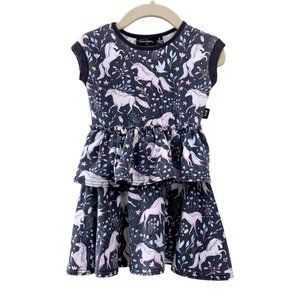 ROCK YOUR BABY Kid Girls Unicorn Dress 3 3T Tulips Girl Black Magic Doves Peplum